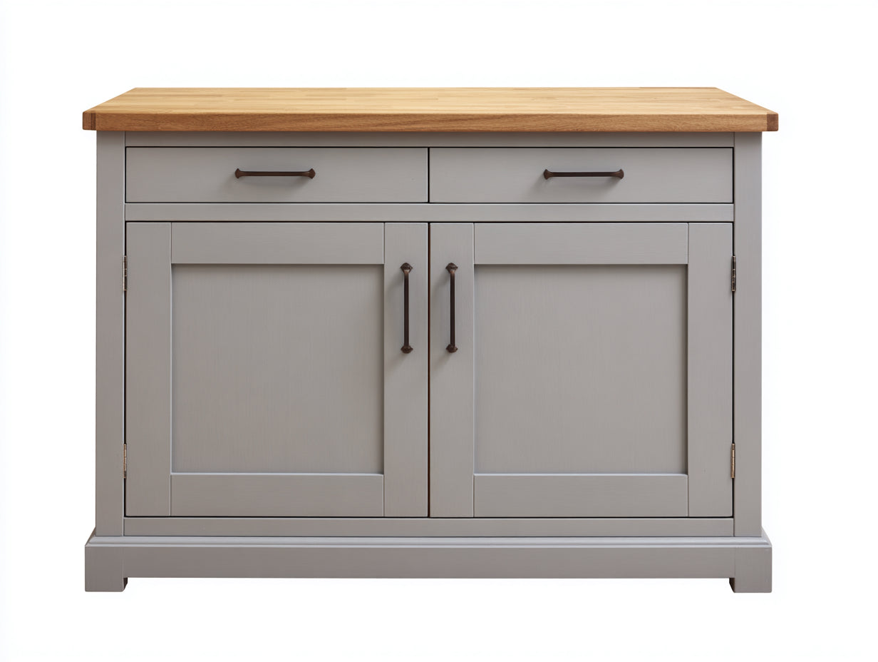 Credenza-legno-MDF-metallo-142x63x95 cm-grigio caldo-rovere miele-country elegante