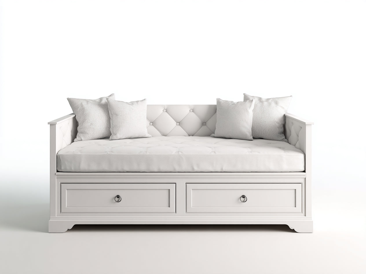 Divano letto - Legno-Ecopelle - 208x96x94 cm - Bianco - Classico elegante
