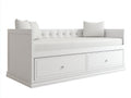Divano letto - Legno-Ecopelle-Tessuto - 212x97x88 cm - Bianco - Classico capitonné