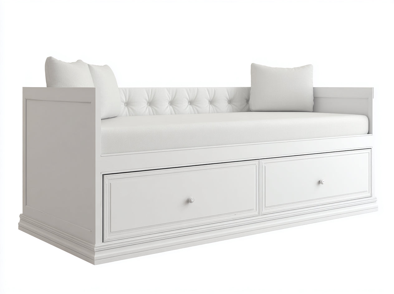 Divano letto - Legno-Ecopelle-Tessuto - 212x97x88 cm - Bianco - Classico capitonné