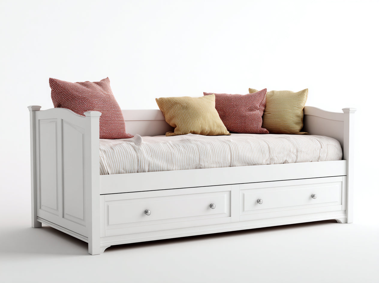 Divano letto - Legno-Tessuto - 213x99x91 cm - Bianco-Beige - Country moderno
