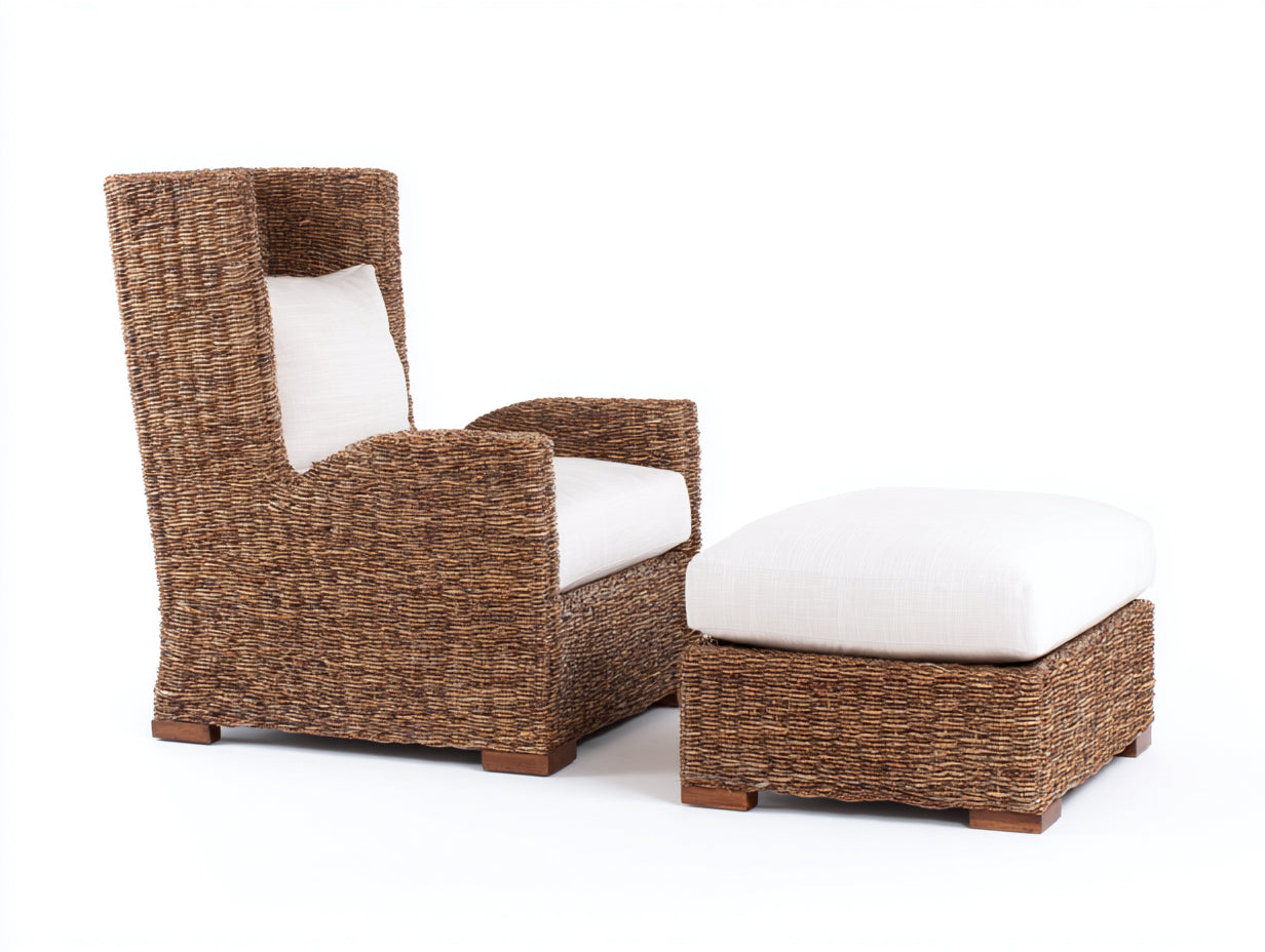 Poltrona da giardino - rattan-tessuto-legno - 96x88x104 cm - naturale-bianco - stile rustico