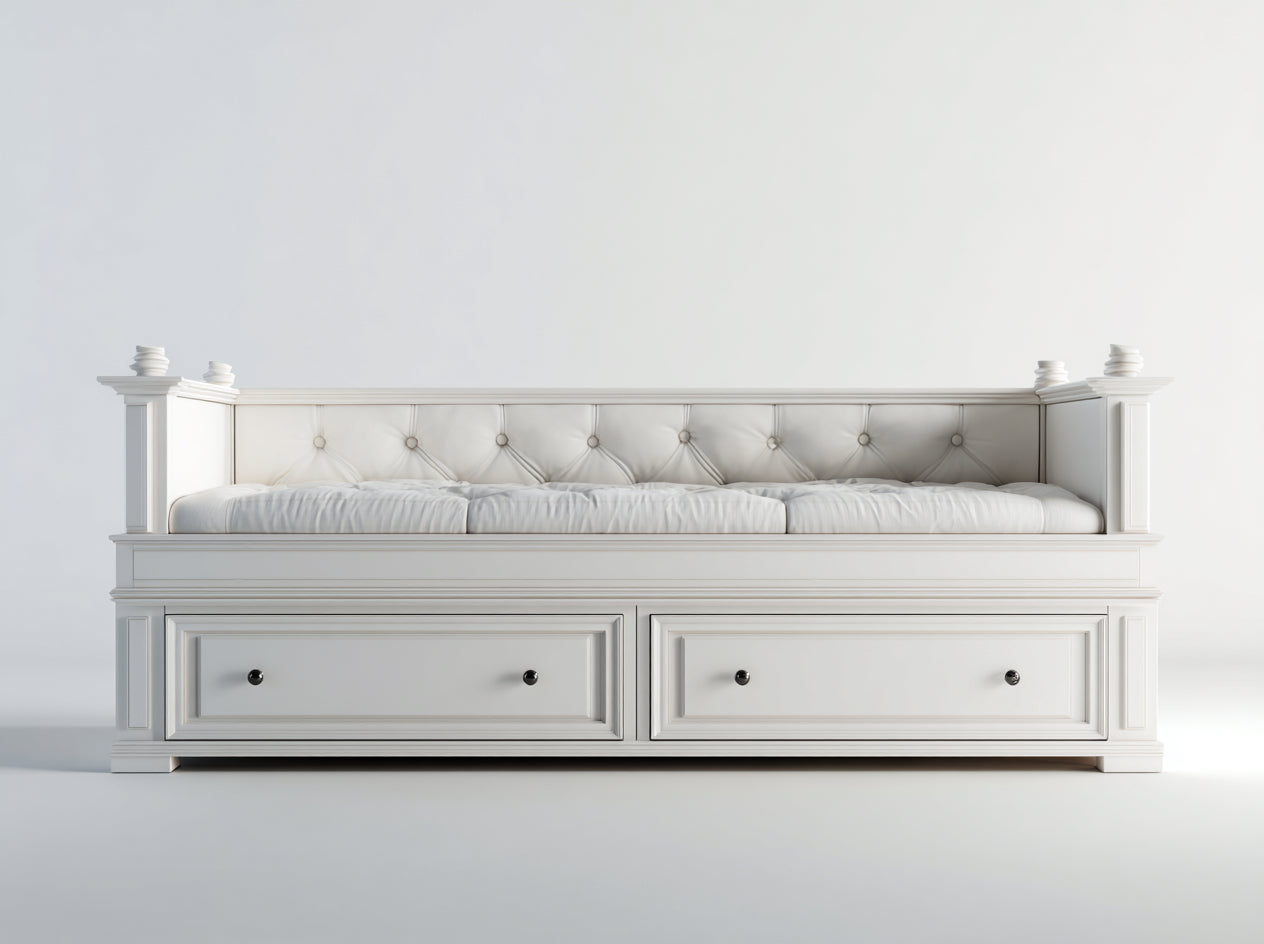 Divano letto - Legno-Ecopelle - 218x101x89 cm - Bianco - Classico capitonne
