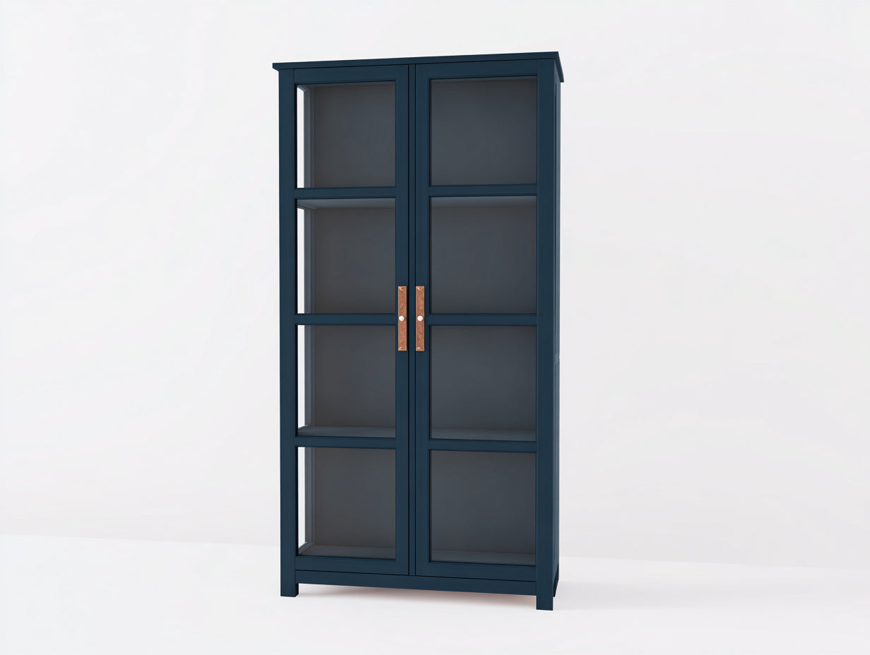 Vetrina - legno-vetro - 88x37x190 cm - blu petrolio - stile industriale moderno