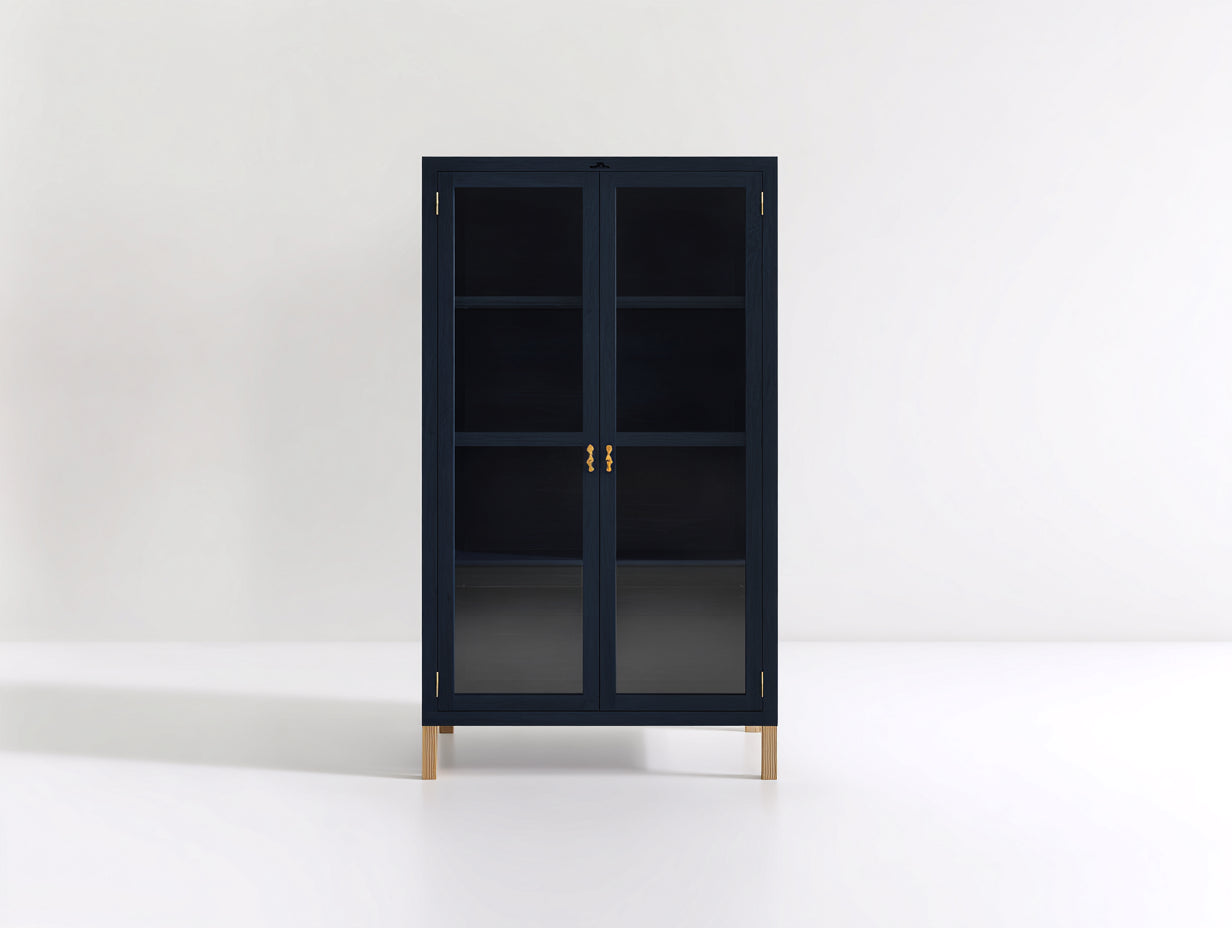 Vetrina - legno-vetro - 86x37x148 cm - blu notte - stile nordico elegante