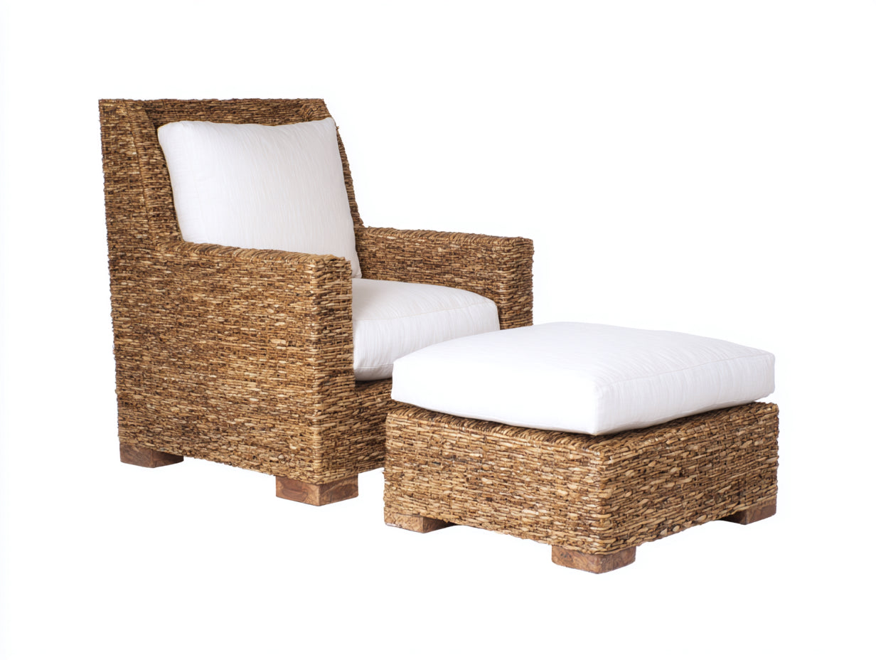 Poltrona da giardino - rattan-tessuto-legno - 98x92x86 cm - naturale-bianco - stile rustico