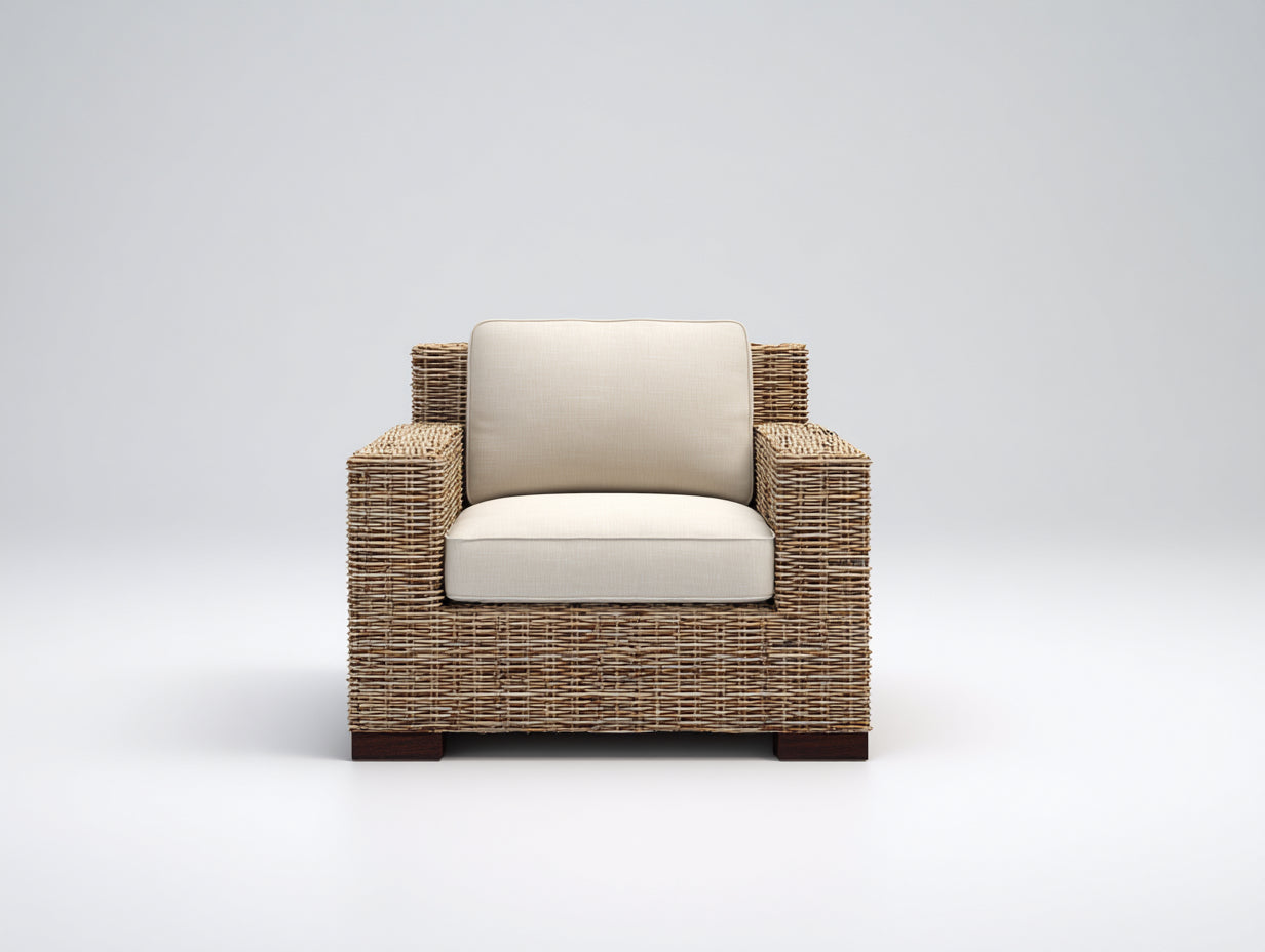 Poltrona da giardino - rattan-tessuto-legno - 88x86x76 cm - naturale-beige - stile naturale