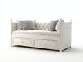 Divano letto - Legno-Ecopelle-Tessuto - 216x100x96 cm - Bianco - Classico capitonné