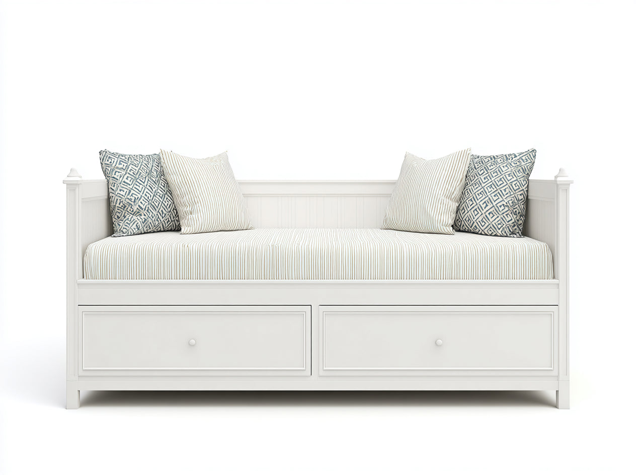Divano letto - Legno-Tessuto - 211x98x91 cm - Bianco-Beige - Classico costiero