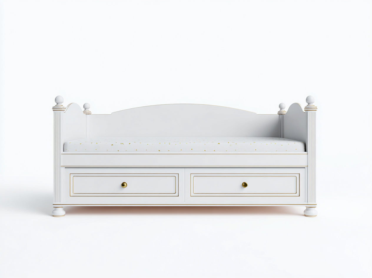 Divano letto - Legno-Tessuto - 210x96x91 cm - Bianco-Oro - Classico decorativo