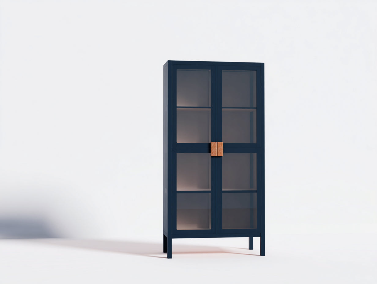 Vetrina - legno-vetro - 74x34x176 cm - blu zaffiro - stile contemporaneo nordico