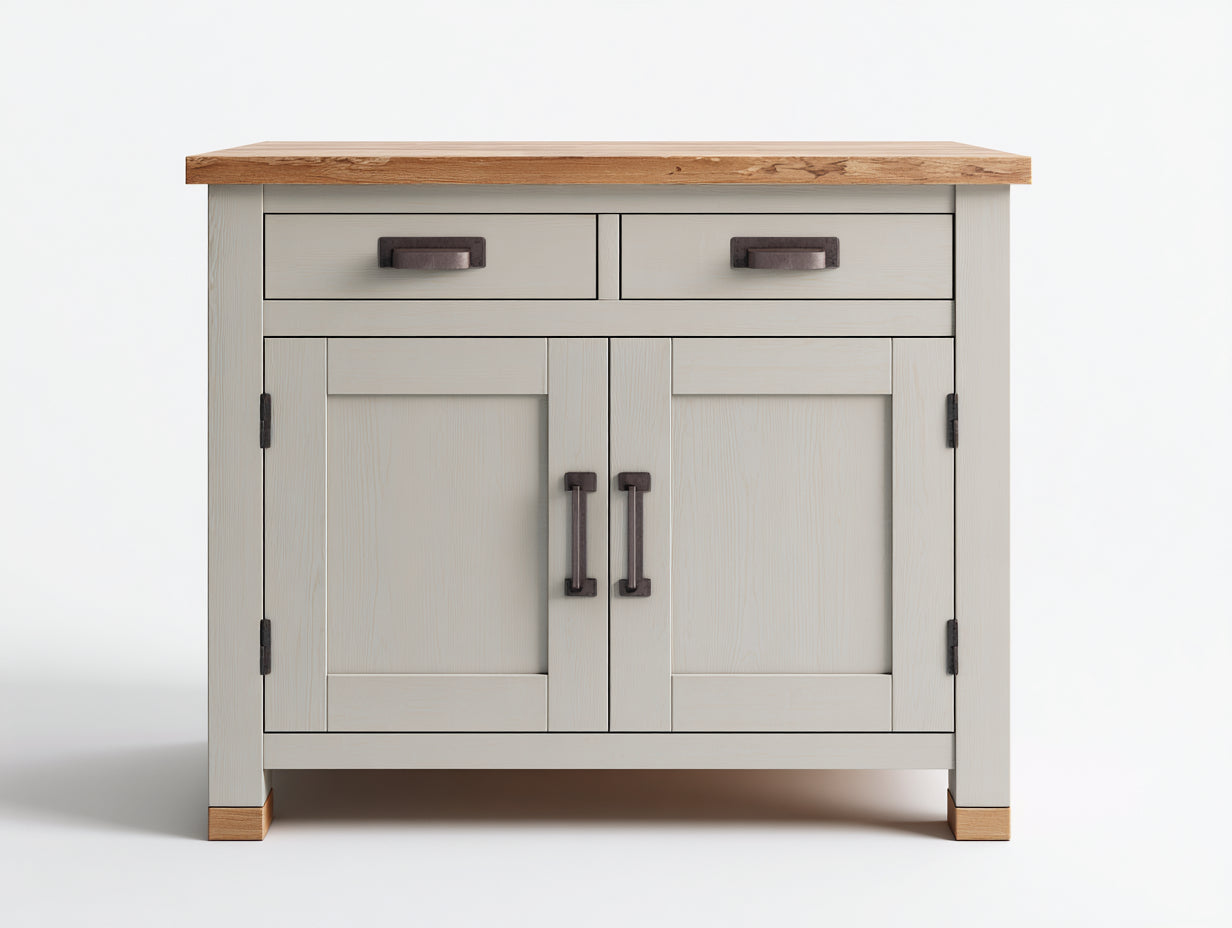 Credenza-legno-MDF-metallo-114x59x95 cm-bianco avorio-rovere rustico-country contemporaneo