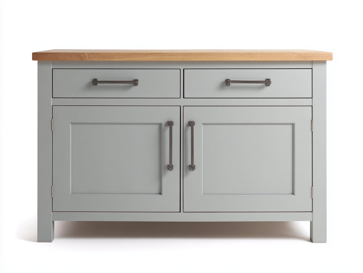 Credenza-legno-MDF-metallo-128x60x93 cm-grigio seta-rovere chiaro-country moderno