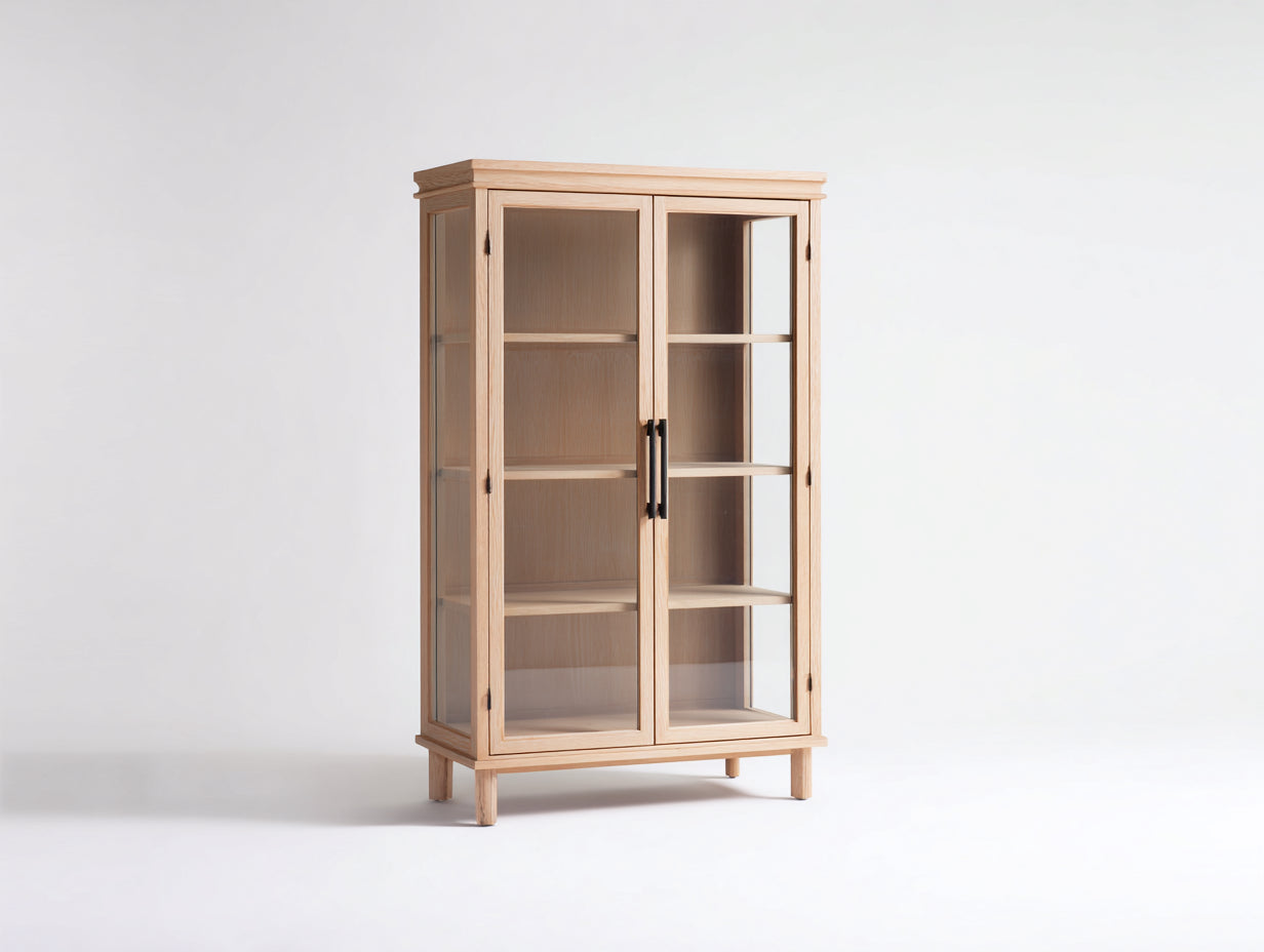 Vetrina - legno-vetro - 84x38x158 cm - rovere chiaro - stile scandinavo naturale