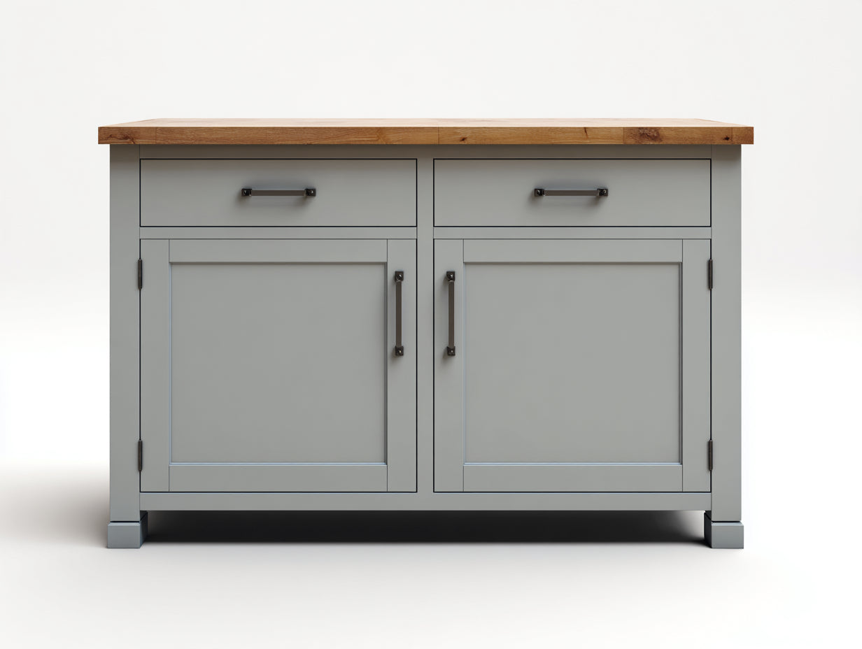 Credenza-legno-MDF-metallo-132x63x96 cm-grigio pietra-rovere naturale-industriale raffinato