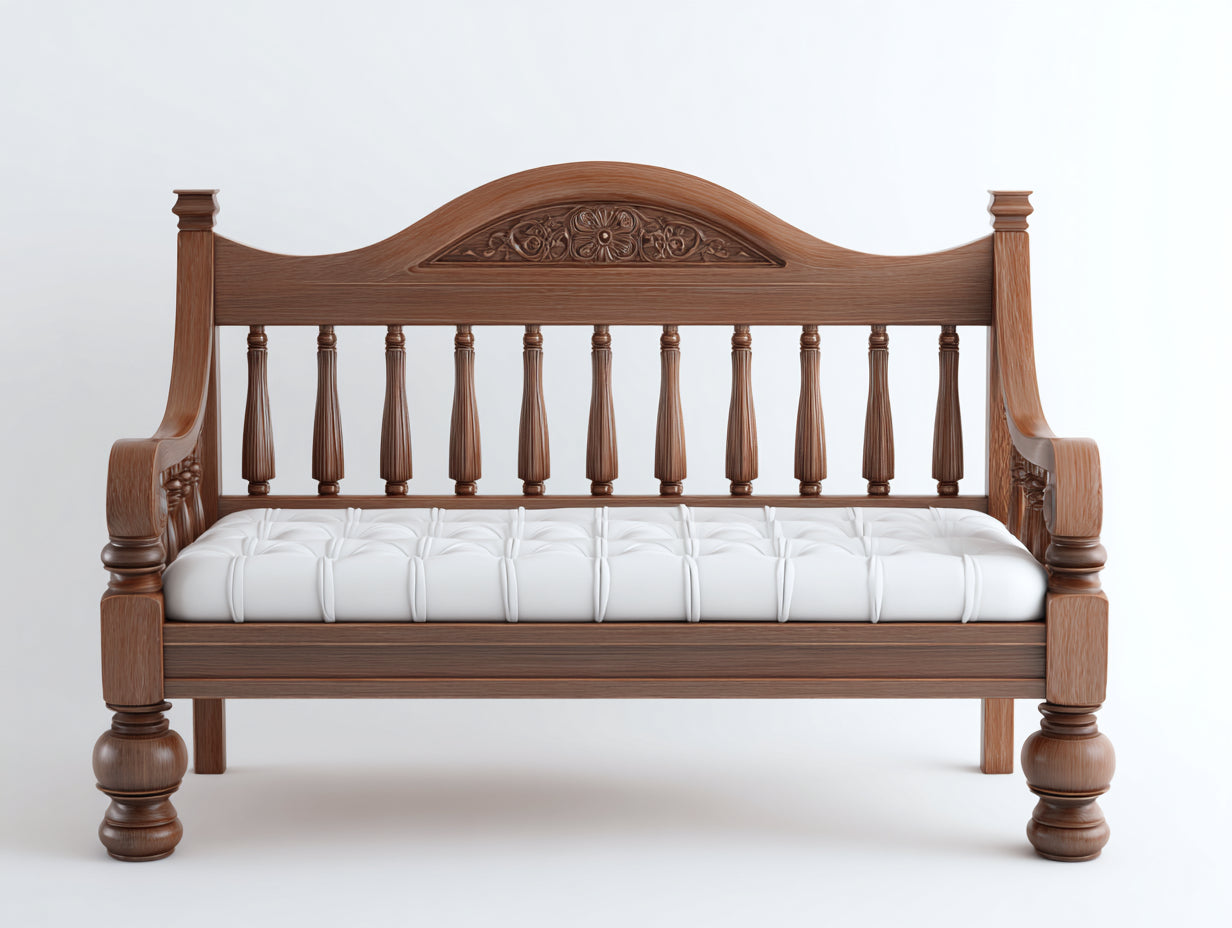 Panche da giardino - legno-tessuto - 162x60x108 cm - marrone chiaro-bianco - stile vintage