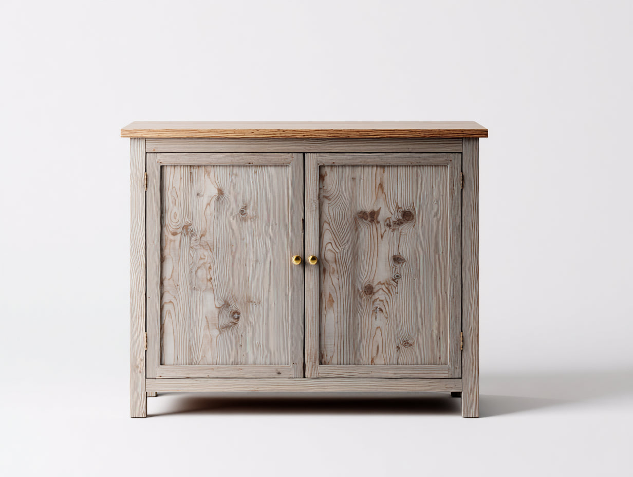 Credenza-legno massello-MDF-metallo-112x56x91 cm-legno sbiancato-rovere naturale-rustico nordico